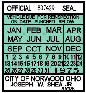 1975 Ohio INSPECTION Sticker